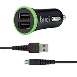 Адаптер Автомобильный с кабелем budi M8J061M 2USB/5V/3.4A +micro (повр. уп.) (black)