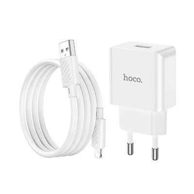 Адаптер Сетевой с кабелем Hoco C106A Leisure USB 2,1A/10W (USB/Lightning) (white)