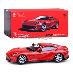 Гоночная машинка die-cast Ferrari - 812 Superfast, 1:43,  красная