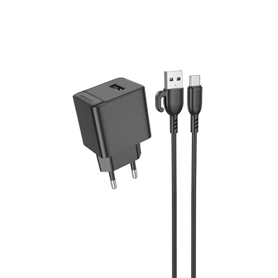 Адаптер Сетевой с кабелем Borofone BAS11A Erudite USB 2,1A/10,5W (USB/Type-C) (black)