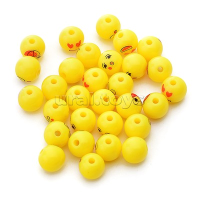 Бусины декоративные "Emoji" пластиковые, размер 0,8 см, 30 шт, желтые, с принтом, в пластиковом пакете с блистерным подвесом