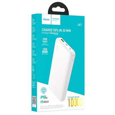 Внешний аккумулятор Hoco J87 PD CQ 10000mAh Type-C/USB/Type-C (white)