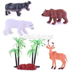 Набор "Животных" (медведь белый, медведь бурый, бегемот, антилопа) в пакете